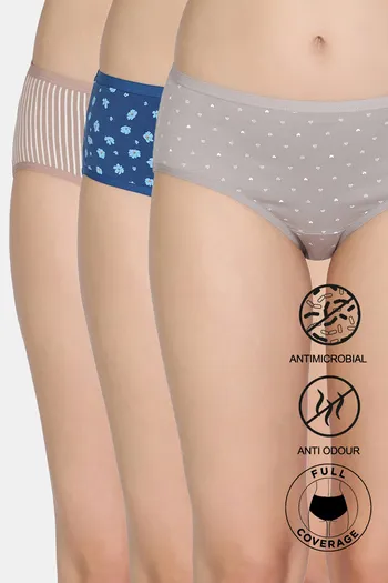 Buy Zivame Medium Rise Full Coverage Hipster Panty (Pack of 3) - Multicolor